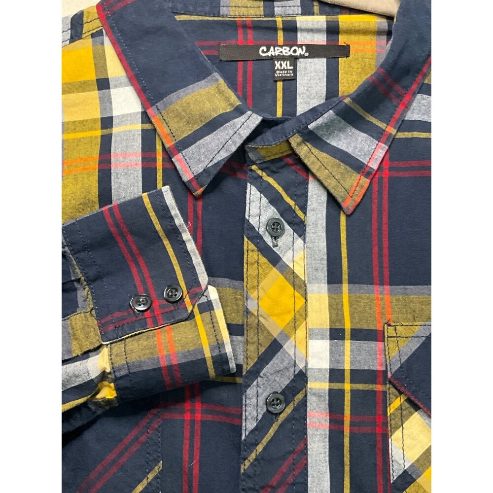 Carbon Men's‎ Classic Fit Plaid Button-Down Shirt XXL Navy/Yellow/Red/White